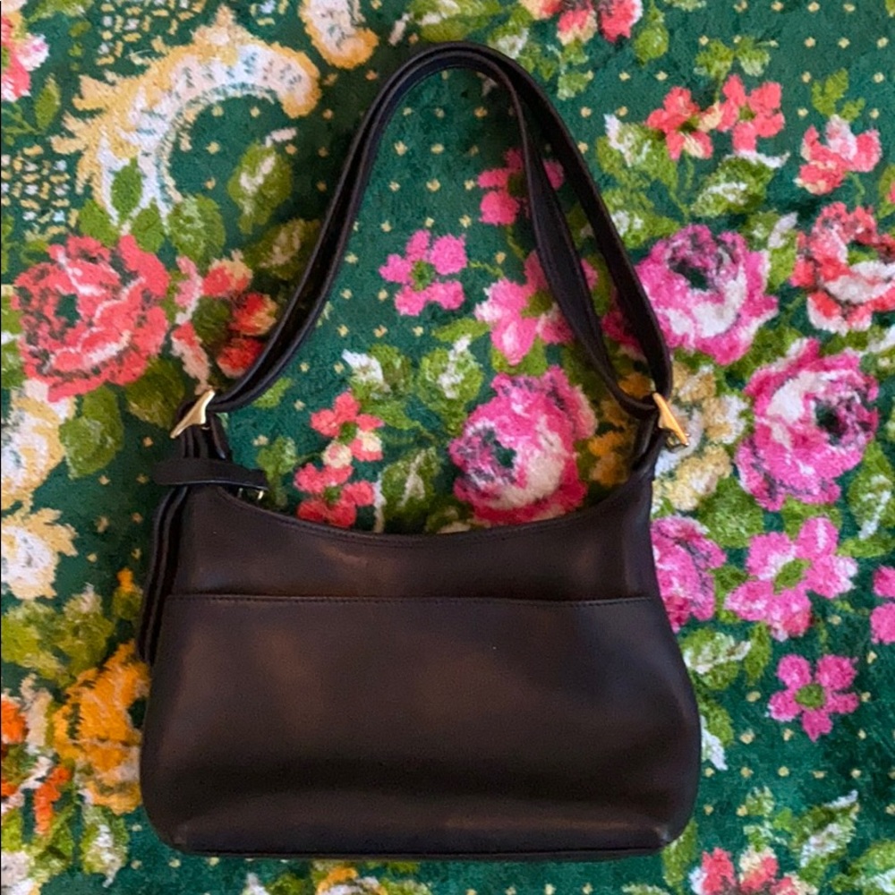 Vintage Coach black buttery leather adjustable bag
